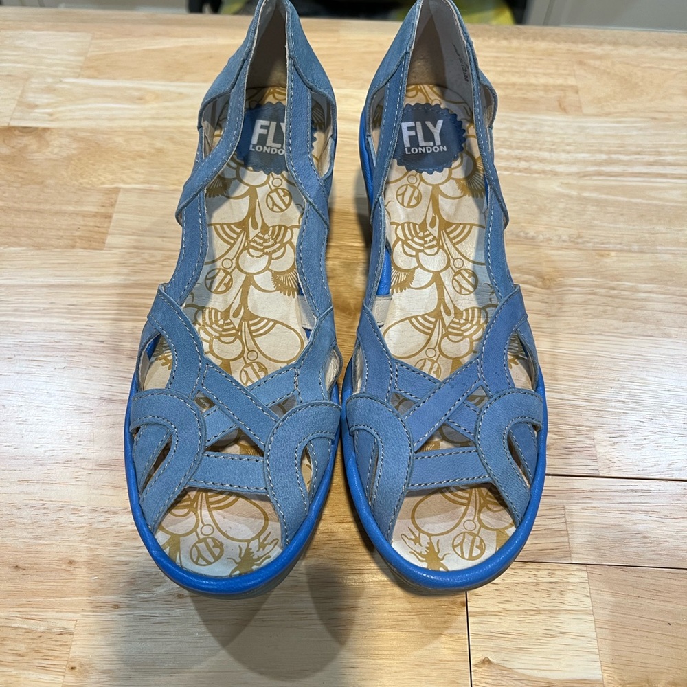 Fly London Blue Sandals with Intricate Cutouts